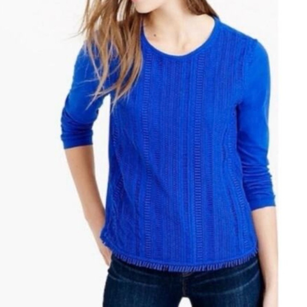 J. Crew Royal Blue Women's Long Sleeve Top size M‎ Crocheted Front